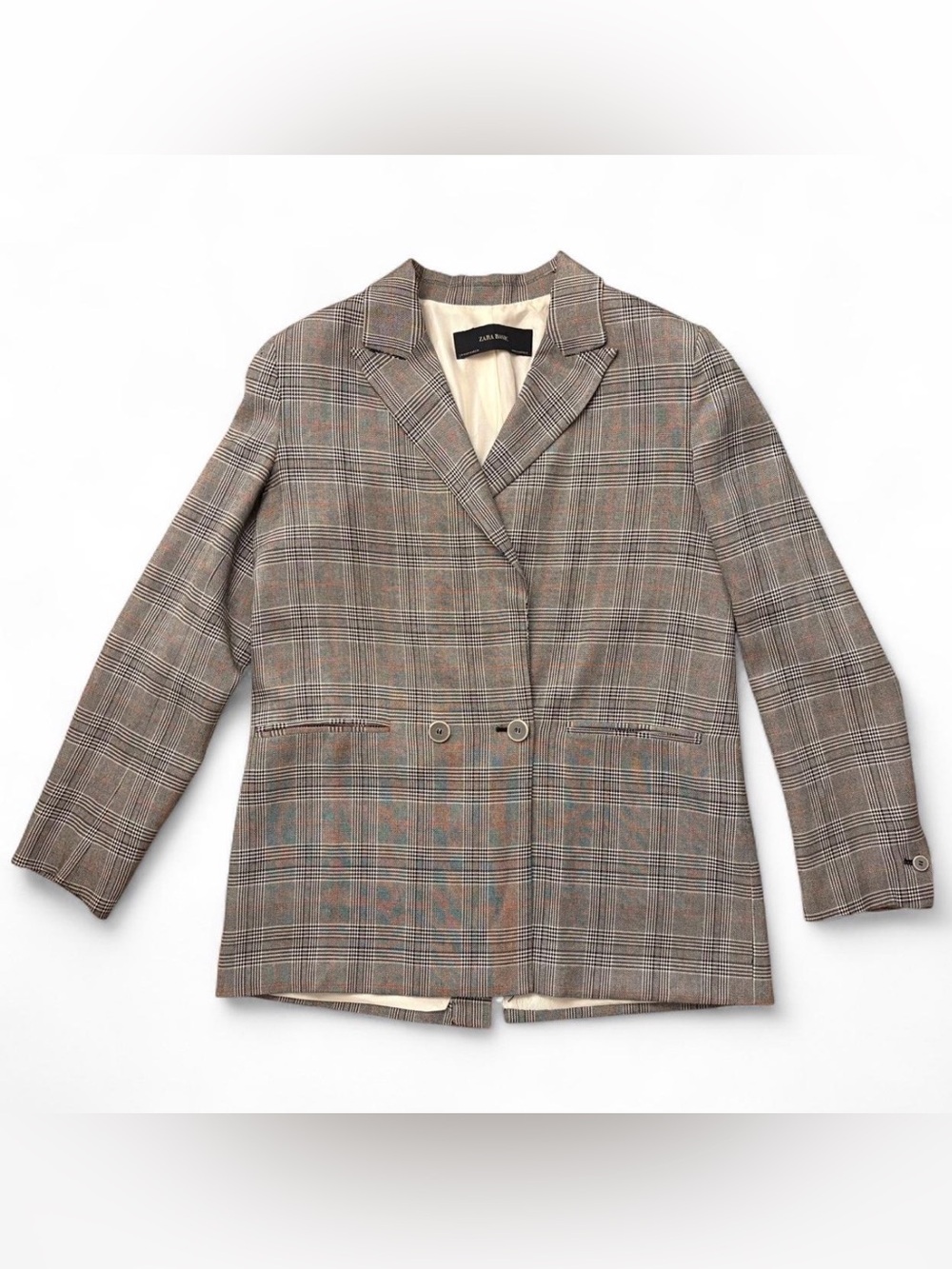 Zara Women's Plaid Double Breasted Suit Career Workwear Office Blazer Size M
